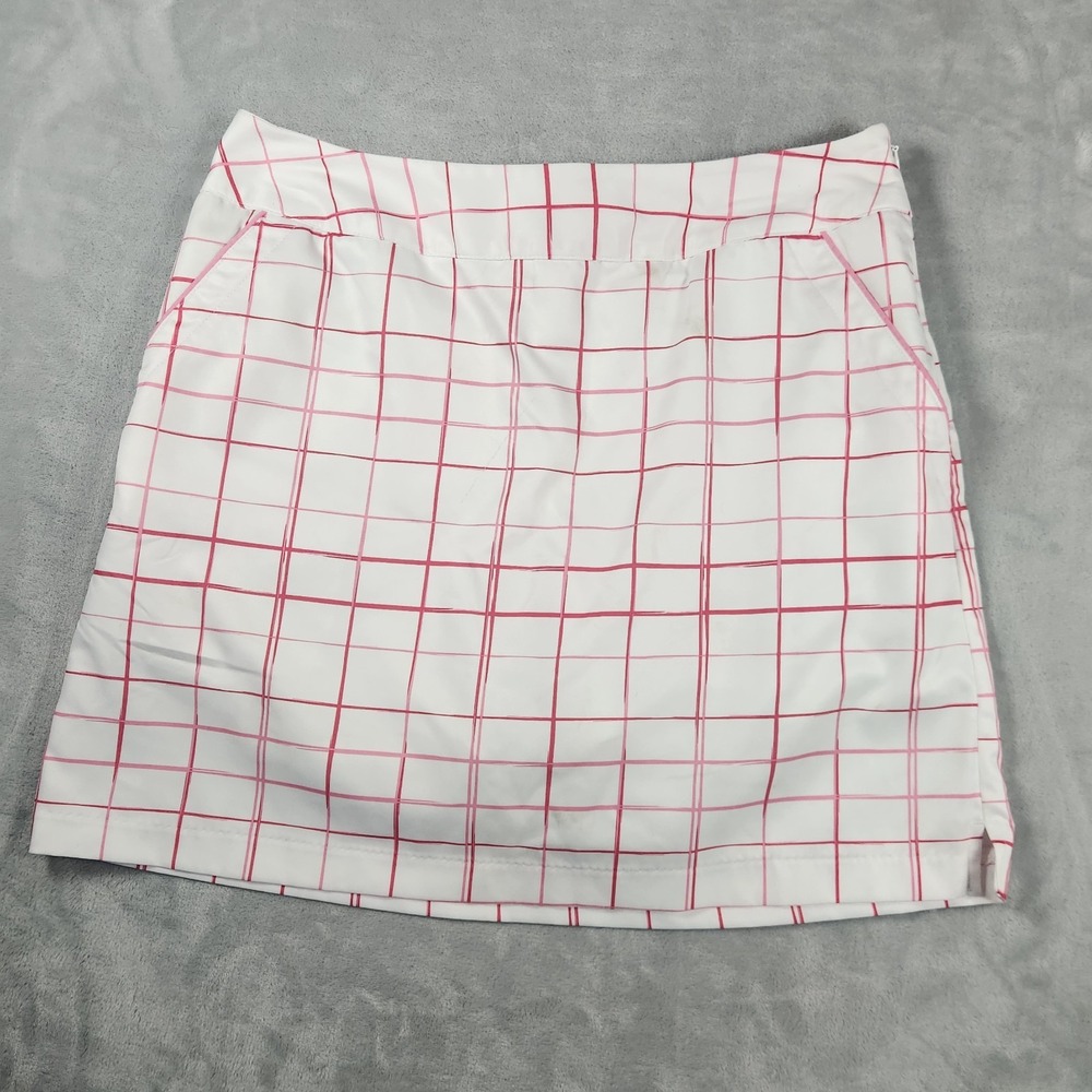 Adidas ClimaCool Womens Golf Skort Size 6 White Red Plaid Check Skirt Athletic